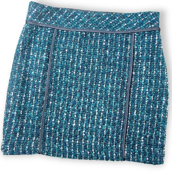 LOFT Fuzzy Wool Blend Mini Skirt Blue Green - Picture 1 of 7